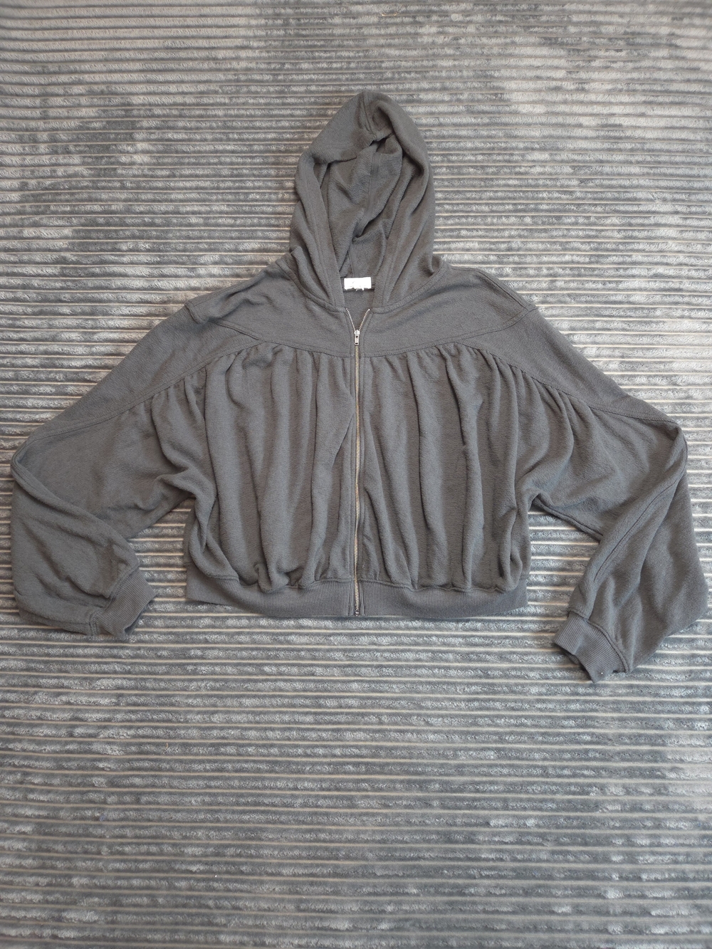 aerie Charcoal Gray Hooded Zip-Up Bomber